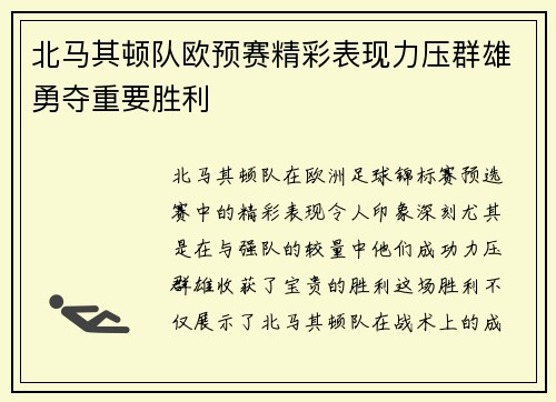北马其顿队欧预赛精彩表现力压群雄勇夺重要胜利 北马其顿队欧预赛精彩表现力压群雄勇夺重要胜利